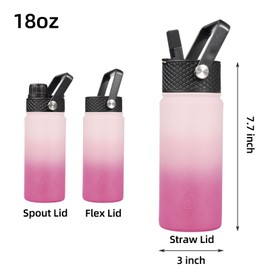 BJPKPK Insulated Water Bottles with Straw Lid, 18oz Stainless Steel Metal Water Bottle, Cold Hot Thermo with 3 Lids, Leak Proof BPA Free Travel Cup, Wide Mouth Flasks, Thermo -Cherry