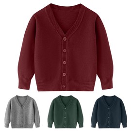 Kunyeah Toddler Boy Girl Cardigan Girls Soild Cotton Pullover Boys V-Neck Long Sleeve Outerwear Kids Knitted Tops for 3-7 Years, red