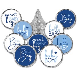 Blue It’s a Boy Baby Shower Favor Stickers, Sweet Baby Boy Chocolate Kisses Party Favor Candy Stickers - 180 Labels