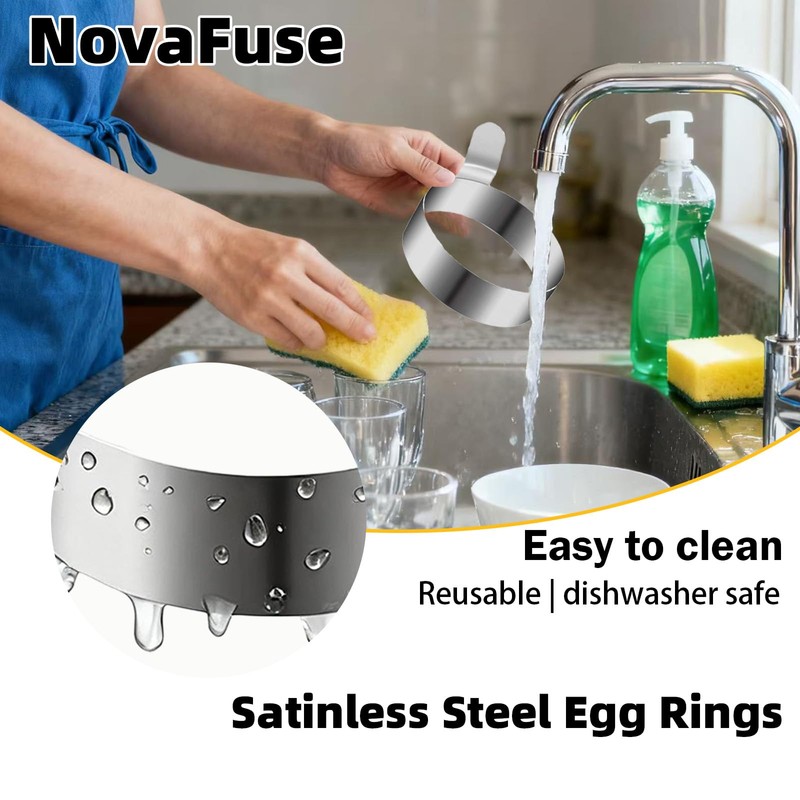 NovaFuse Set of 4 Fried Egg Moulds, Stainless Steel Egg