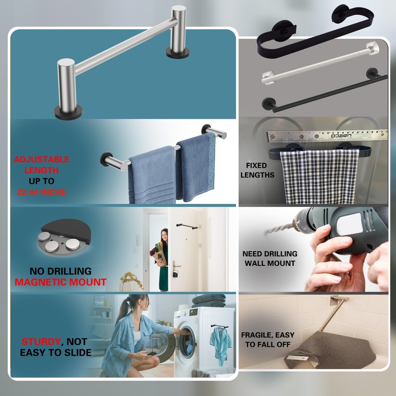 ULIBERMAGNET Magnetic Towel Holder,1 Set Magnetic Towel Rail Silver with