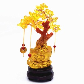 Colorsheng Feng Shui Citrine Quartz Crystal Money Tree Bonsai Style Decoration for Luck and Wealth (Yuan Bao)