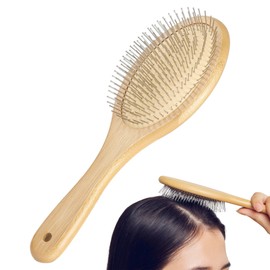 Kassa Kassa Hair Brush, Scalp Brush, Scalp Massage, Paddle Brush, Hair Brush, Scalp Massage, Head Spa, Hair Care, Bamboo, Stainless Steel, Men and Women