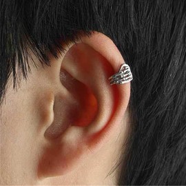 Aneneiceera Vintage Hand Ear Cuff Earrings Silver Skeleton Hand Cuff Wrap Earrings Tiny Finger Hand Cuff Earrings Gothic Skull No Piercing Earrings Jewelry for Women and Girls