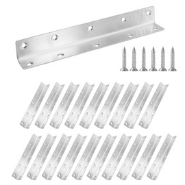 Redunest L Bracket, Heavy Duty Corner Brace, 20 Pack 8" Metal Shelf Bracket Angle Bracket for Shelves, Polished Silver Stainless Steel Braces for Wood Furniture