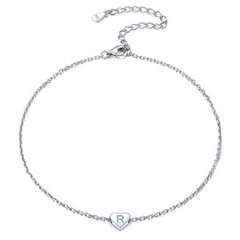 ChicSilver Letter Charm Anklet Fashion Jewelry for Women Alphabet Initial Letter R Ankle Bracelet 925 Sterling Silver Heart Link Chain Anklet Length Adjustable
