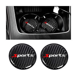 KHGUZ 2PCS Car Cup Holder Coasters, Anti-Slip Embedded Carbon Fiber Auto Cup Holder Pads, Waterproof Vehicle Interior Decorative Drink Mat Accessories, Universal for RV, SUV, Truck (Black/Sports)