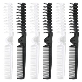 Qjaiune 6PCS Travel Foldable Brush Comb, Anti-Static Hair Comb, Double Headed, Plastic, Black & White, Men Women Travelers