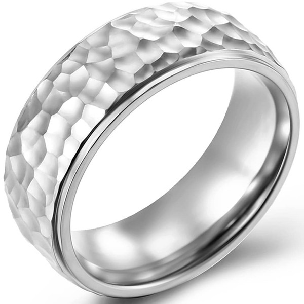 Jude Jewelers 8mm Stainless Steel Hammered Surface Step Edge Classic