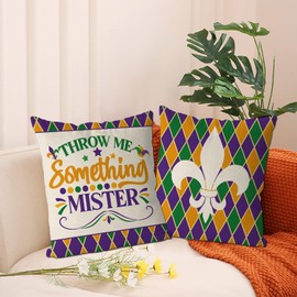 GAGEC Mardi Gras Cushion Covers 16 x 16 Inch Set of 4 Fleur De Lis Decorative Pillow Covers for Sofa Couch
