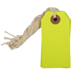 JAM PAPER Gift Tags with String - Small - 3 1/4 x 1 5/8 - Neon Yellow - 10/Pack