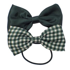 Topkids Accessories 2pc Bow Hair Elastic Hairbands, Gingham and Plain School Uniform Colours, 8.5 cm / 3.4" Hair Bows for Girls, Ladies (Bottle Green)