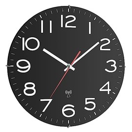 TFA Dostmann 60.3509 Analogue Radio Controlled Wall Clock Kitchen Wall Clock with Glass Large Plastic Black L320 x W55 x H350 mm