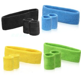 Pack of 4 Sweatband Wrist, Sweatband Head Sports, Sweatband Forehead, Sweatband Children, Sweatband Wrist Head for Gym, Running, Cycling, Sports (8 Bracelets)