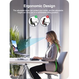 MOKURU Laptop Stand for Desk, Adjustable Computer Stand for Laptop, Foldable 360° Rotating Laptop Riser, Compatible with for MacBook Pro, Air, Dell, HP, Lenovo, All 10''-16'' Laptops (Silver)