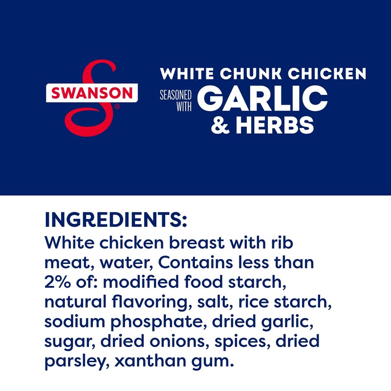 Swanson Garlic and Herbs White Chunk Fully Cooked Chicken, Ready