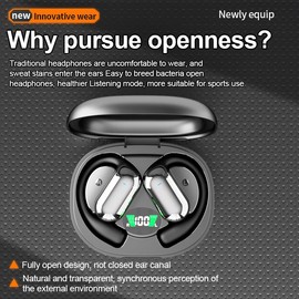 Open Ear Bluetooth 5.4 Headphones, Wireless Earbuds Sport Over Earphones Built-in Mic with Ear Hooks 50H Playtime Ear Buds LED Display Charging Case, Waterproof Design for Running Fitness, Black