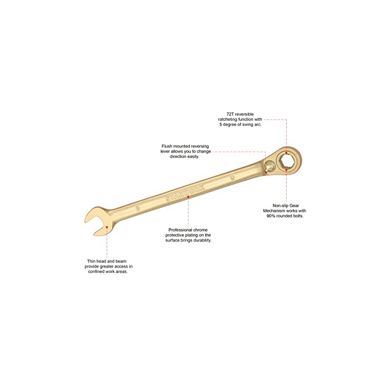 STARWORK GPlating™ Reversible Ratcheting Combination Wrench (9mm)