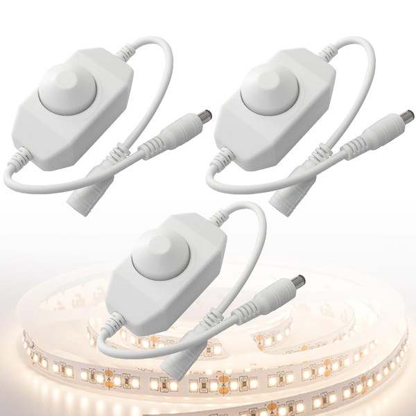 Uenhoy 3 Pcs LED Strip Light Dimmer Switch DC12V-24V White