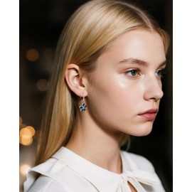 Elaximn 925 Sterling Silver Blue Sapphire Flower Earrings for Women, Hypoallergenic Birthstone Drop Dangle Jewelry Blue Floral Earrings for Women Gifts