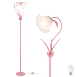 HMVPL Pink Flower Floor Lamp, Girls Cute Floral Floor Lamp with LED 5W Blub, Acrylic Shade, Foot Switch, Unique Standing Lamp for Living Room, Corner Tall Lamp for Bedroom Office Kids Reading