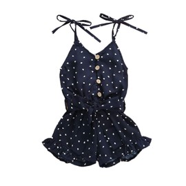 Mameluco sin mangas con correa para bebé y niña, con diseño de corazón halter, conjunto de trajes de verano, Azul marino, 1-2 Años