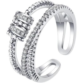 To My Daughter Ring With Spinner Beads S925 Silver Plated Anxiety Ring for Girls Women Adjustable Fidget Ring for Daughter/Granddaughter