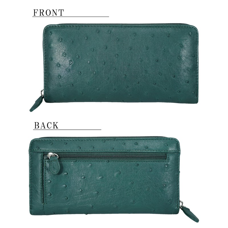 Bliss Leather Genuine Ostrich Long Wallet, Round Zip, YKK Luxury
