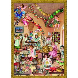 Large Advent Calendar 24 Doors 355 x 260 mm - Victorian Festive Angels and Cherubs - with Glitter and Translucent Windows - RS793 - Traditional Antique German Design