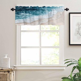 CaRoPaZyX Abstract Window Valances Beach Blue Sea Waves Tropical Kitchen Valance for Windows Rod Pocket Semi Sheer Small Short Curtain Valance for Living Room Bedroom (54 W x 18 L, 1 Panel)