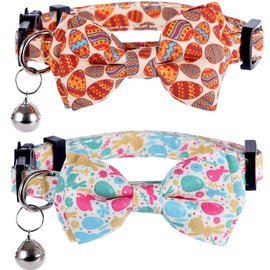 Easter Cat Collar Breakaway with Bow Tie and Bell for Kitty Adjustable Safety Easter Egg Bunny