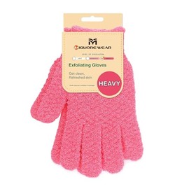 Exfoliating Gloves, 3 Textures Shower Scrub Gloves for Spa, Massage (1 Pair Heavy Rosa)