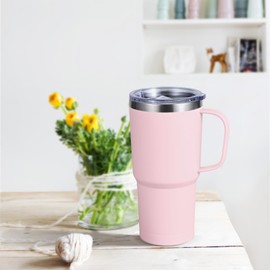 Livole Tumbler with Straw Included, Handle, Stainless Steel, Wide Mouth, Vacuum Insulated, Cold Insulation, Heat Retention, 20.3 fl oz (600 ml), Large Capacity, Includes Lid, Double Wall Vacuum,
