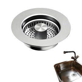 Sink Strainer, Kitchen Sink, Sink Strainer, Suitable for Sink Bore 76-81 mm, Depth > 40 mm, Practical for Household, Restaurant, Kitchen, Pressure Jump Core, Easy to Use
