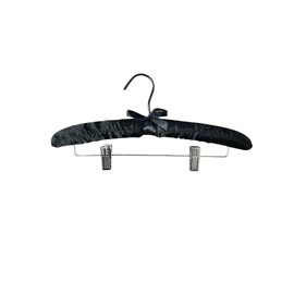 Only Hangers Black Satin Padded Hangers w/Black Hook & Clips - Pack of (6) Hangers