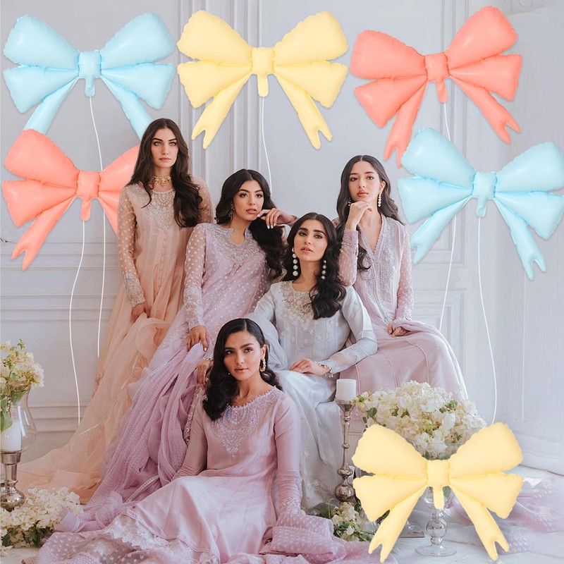 6 Pcs Large Pink Bow Foil Balloons Girls Women Bow