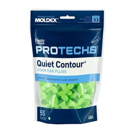 Flents Protechs Foam Ear Plugs, 55 Pair for Sleeping, Snoring, Loud Noise, Traveling, Concerts, Construction, Studying, Shooting, Work, Contour to Ear, Noise Reduction, NRR 33, Green, Made in the USA