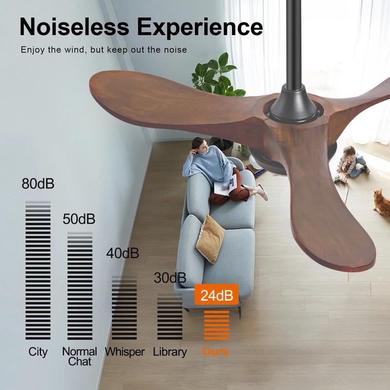 BOJUE Solid Wood Ceiling Fans With Lights, 36 Inch Modern
