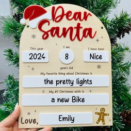DIY Dear Santa Board Sign, Dear Santa Letter Plaque, Letter to Santa Board Christmas Hanging Sign, Dear Santa Christmas Wish List, Kids Letter to Santa Photo Prop Board, Kid's Christmas Gift (Red)