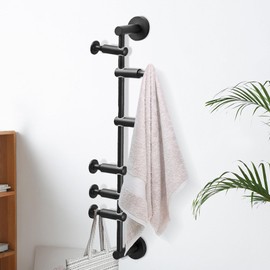 Gdrasuya10 Wall Mounted Metal Vertical Tree Branch Coat Rack, 6 Adjustable Movable Rotatable Hooks, 24'' Coat Hat Rack for Scarves Clothes Robe Handbags Towel