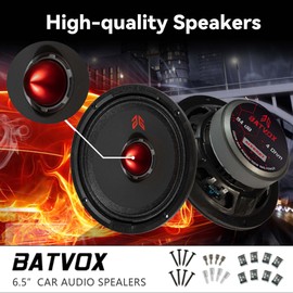 Guooreat MX65E1 Loudspeaker 6.5 Inch Midrange 400 Watts 6 Ohms Red Bullet, Premium Quality Audio Door Speakers for Car or Truck Stereo Sound System, Black (2 Speakers)