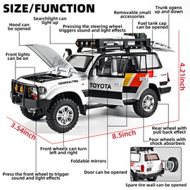 OANMYJJO Cars for Boys 1/24 Diecast Car Land Cruiser LC80 Model,Pull Back Cars with Light and Sound,Die Cast Metal Landcruiser Car Model Collectible,Cars for Kids Ages 4-8（White）