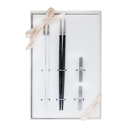 Cutipol GOA Goa Black/Matte Silver White/Matte Silver Couple Chopsticks Set GO29 2 Pairs with Gift Box with Genuine Ribbon Hanging