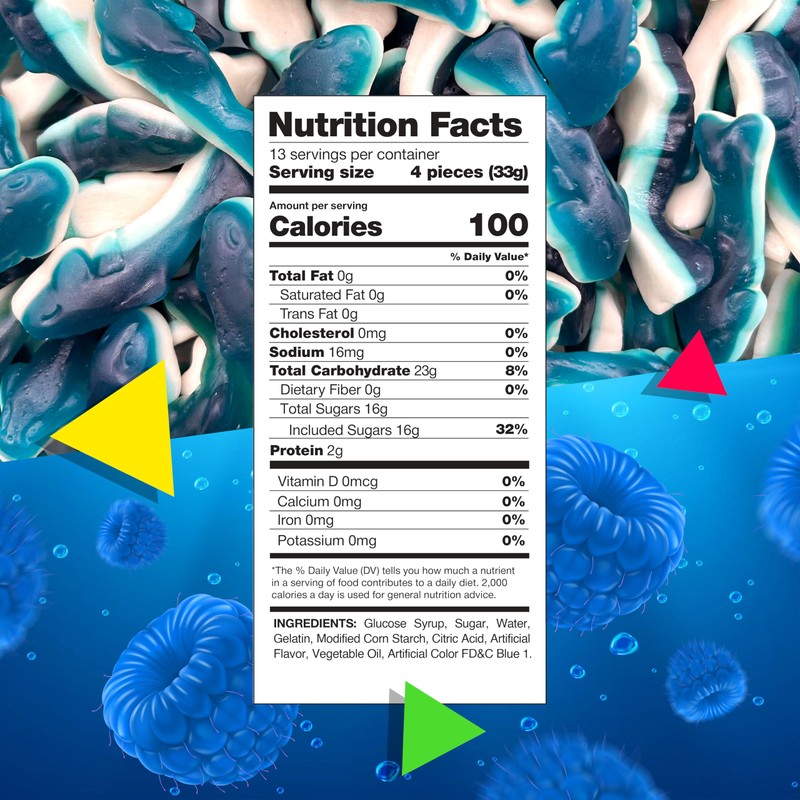 Blue Sharks Gummy Candy | 1 Pound Bag | Blue