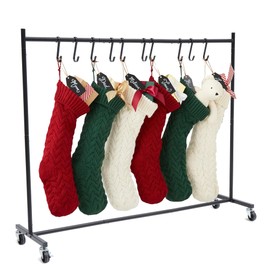 bimiti Christmas Stocking Holder Stand with 10 Hook Rubber Prevent Scratches Heavy Duty Freestanding Stocking Hanger Rack on Wheels Holiday Decor Hanger Stocking Holders for Mantle, Fireplace, Floor