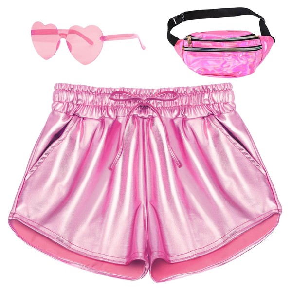 PARTTELY Metallic Shorts for Women Elastic Drawstring Shiny Hot Short