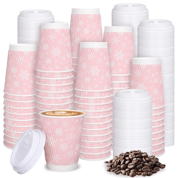 JarThenaAMCS 100 Sets 12 oz Christmas Snowflake Coffee Cups with