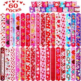 LUYI 60 Pcs Valentines Day Slap Bracelets Wristbands Valentines Day Gifts for Kids Party Supplies Toys School Class Classroom Exchange Birthday Game Prizes Goodie Bag Fillers