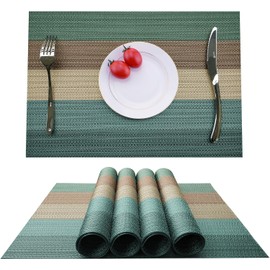 Set of 4 Place Mats Green Blue Grey Stripes 30 x 45 cm Summer Banquet Place Mats Washable Cotton Linen Fabric Place Mats Kitchen Party Decoration for Home Restaurant Dining Table Kitchen