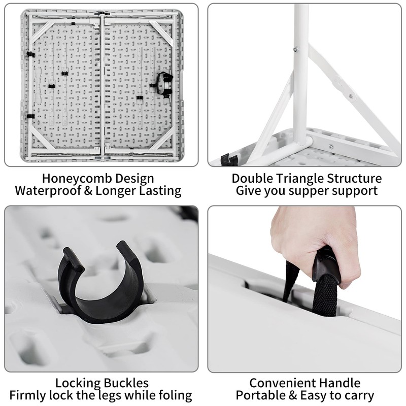 Allpop 34'' Square Folding Table, Portable Plastic Fold in Half